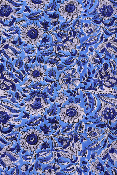 Blue Flower Print Cotton Fabric