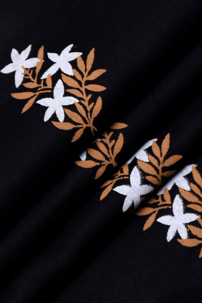 Black Russian Flower Print Cotton Fabric