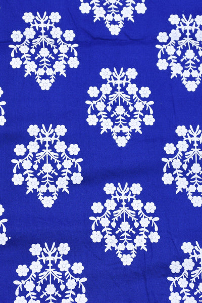 (Cut Piece 0.60 Mtr) Blue Flower Print Rayon Fabric