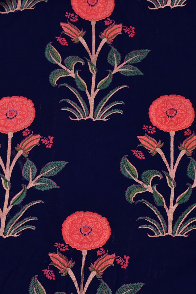 (Cut Piece 0.70 Mtr) Blue Flower Print Cotton Fabric