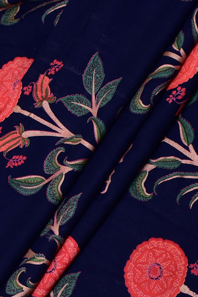 Blue Flower Print Cotton Fabric