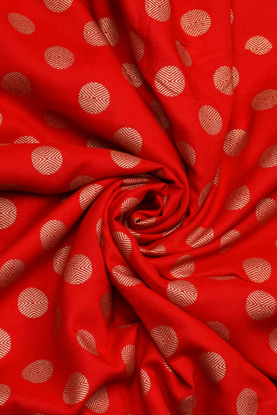 Fire Engine Red Poka Dot Print Rayon Fabric