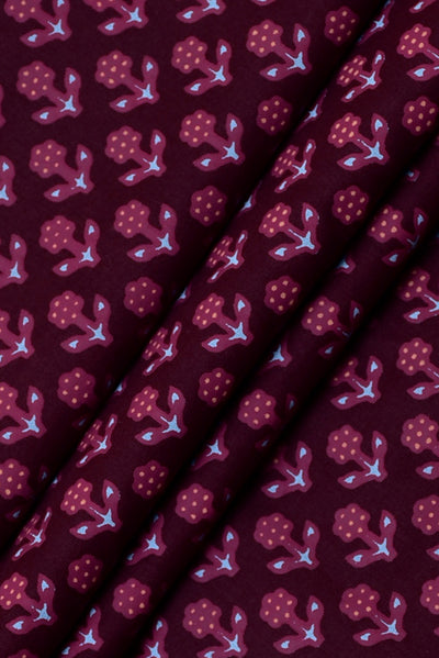Dark Pink Flower Print Cotton Fabric