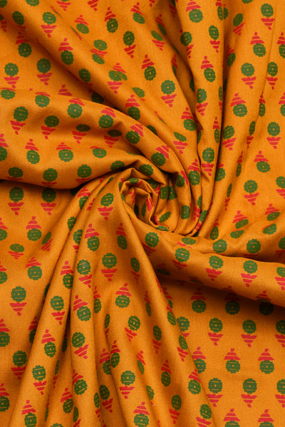 Carrot Orange Buta Print Rayon Fabric