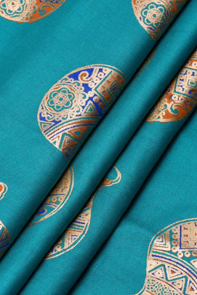 Bondi Blue Pot Print Rayon Fabric