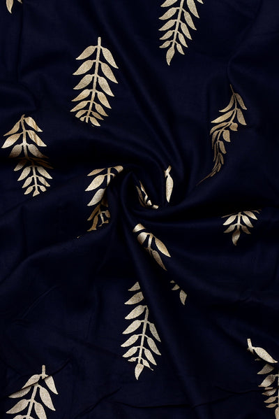 Dark Black& Gold Leaf Print Rayon Fabric