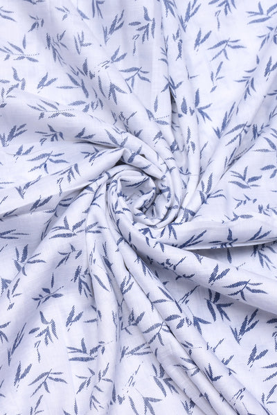 Ghost White Leaf Print Rayon Fabric