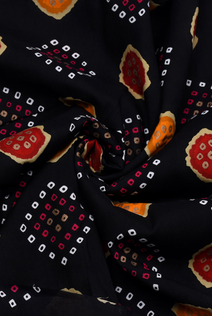 Jaguar Black Bandhej Print Cotton Fabric