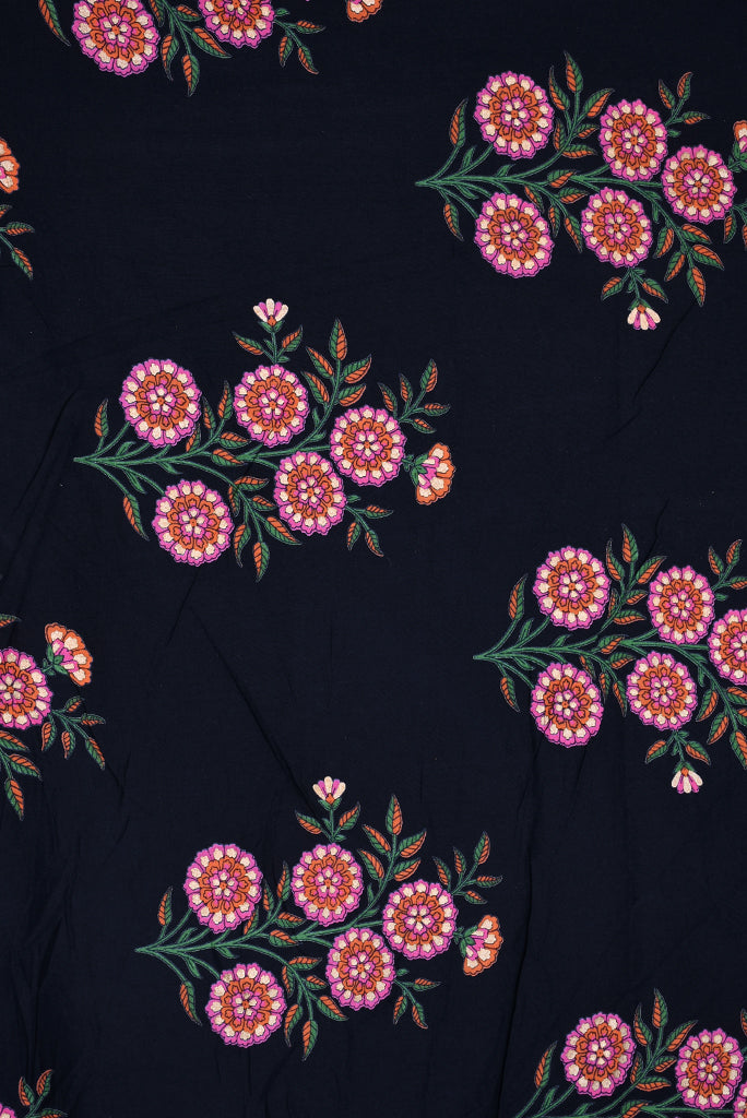 Black Floral Cotton Screen Print Fabric