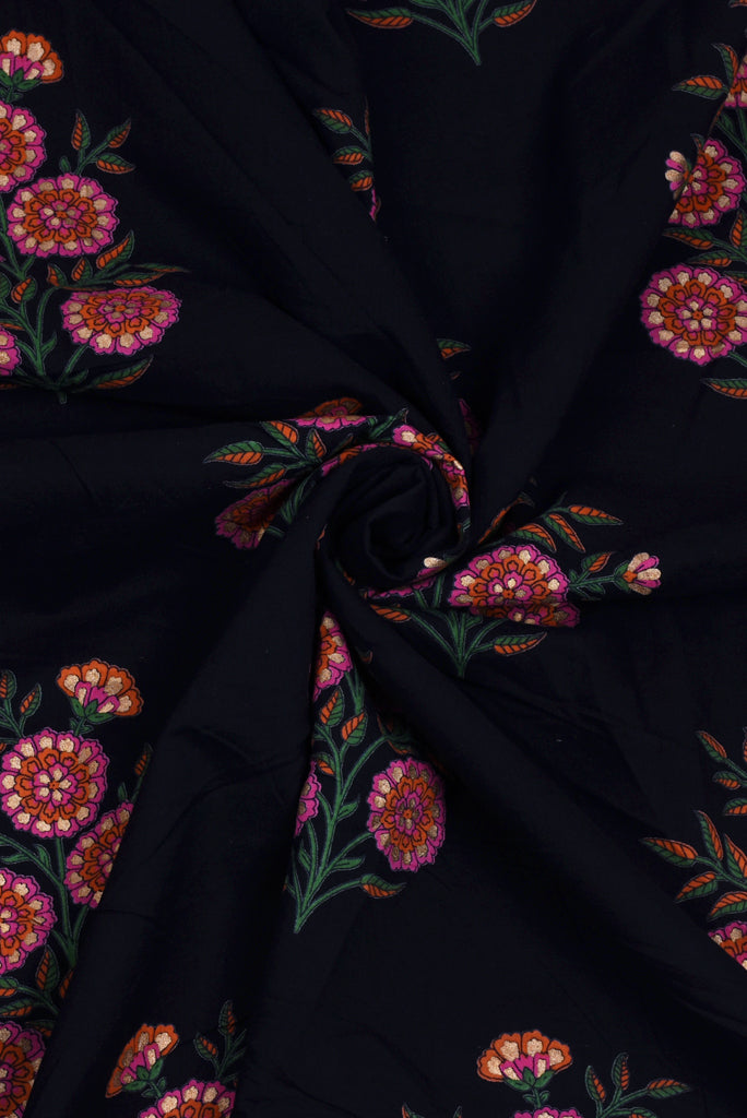 Black Floral Cotton Screen Print Fabric