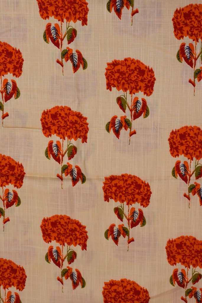 Red Flower Cream Cotton Screen Print Fabric