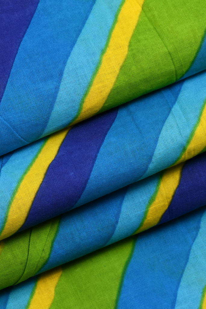 Sky Blue Green Leheriya Cotton Fabric