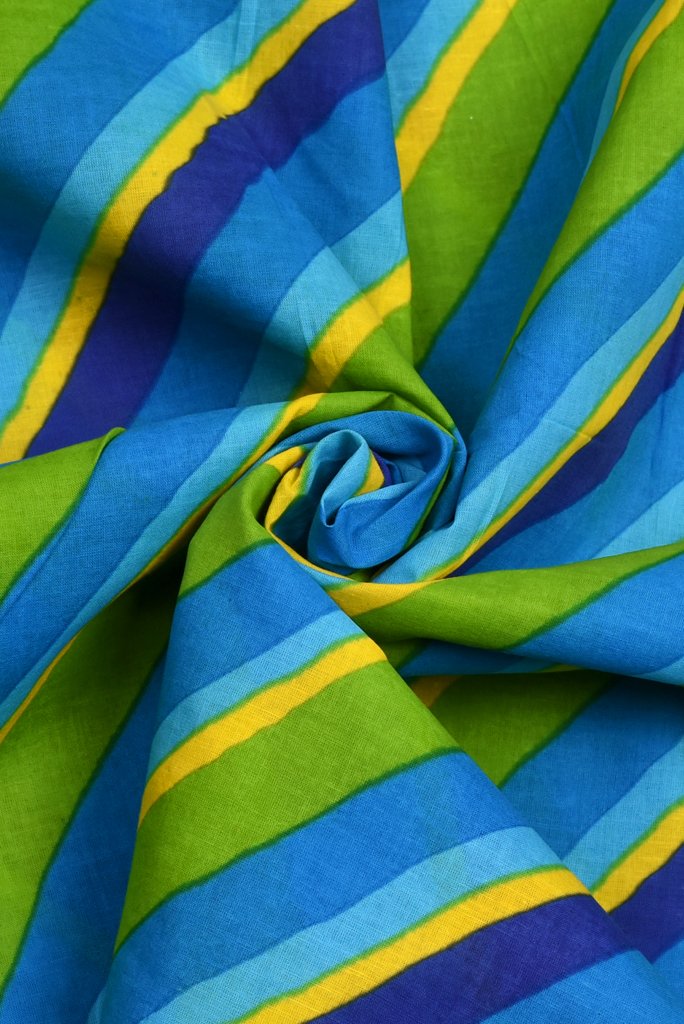 (Cut Piece 0.50 Mtr) Sky Blue Green Leheriya Cotton Fabric