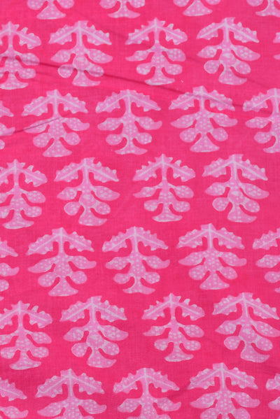 Pink with White Tree Print Cotton Fabric