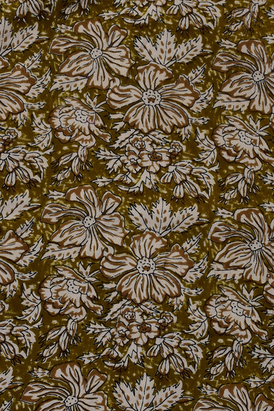 (Cut Piece 0.70 Mtr)Brown Flower Print Rayon Fabric