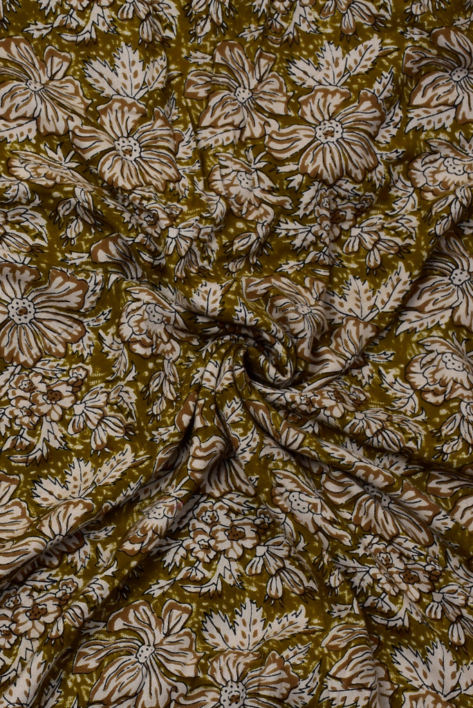 (Cut Piece 0.70 Mtr) Brown Flower Print Rayon Fabric