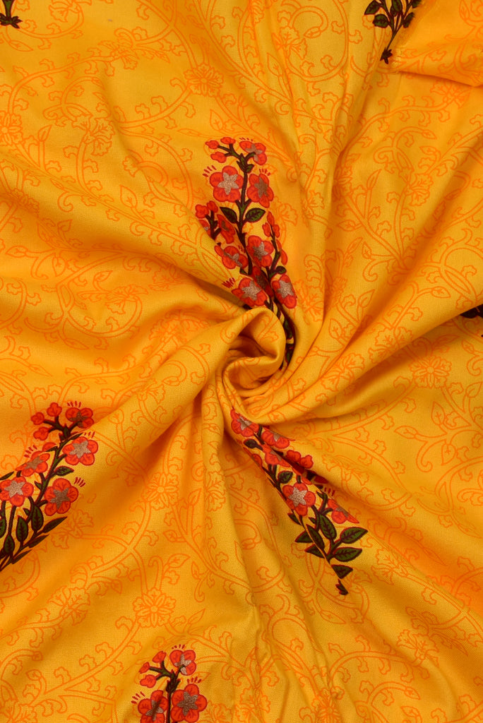 Yellow Tree Print Rayon  Fabric