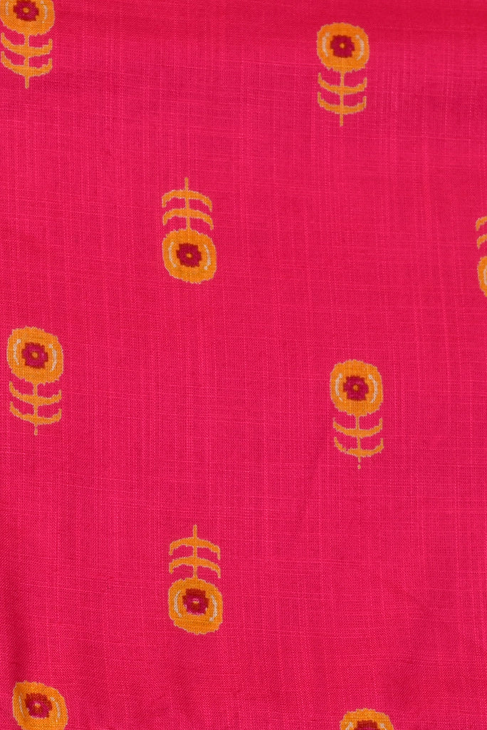 Pink With Orange Flower Print Rayon Fabric