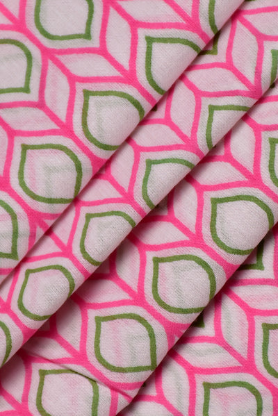 Pink Leaf Print Cotton Fabric