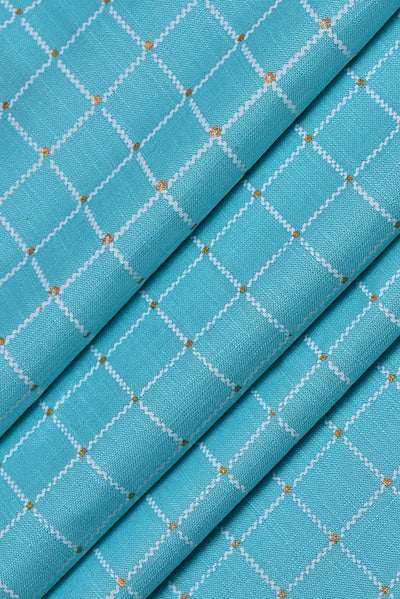 Blue Block Print Cotton Fabric