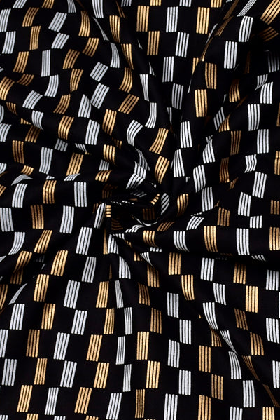 Black Strips Print Rayon Fabric