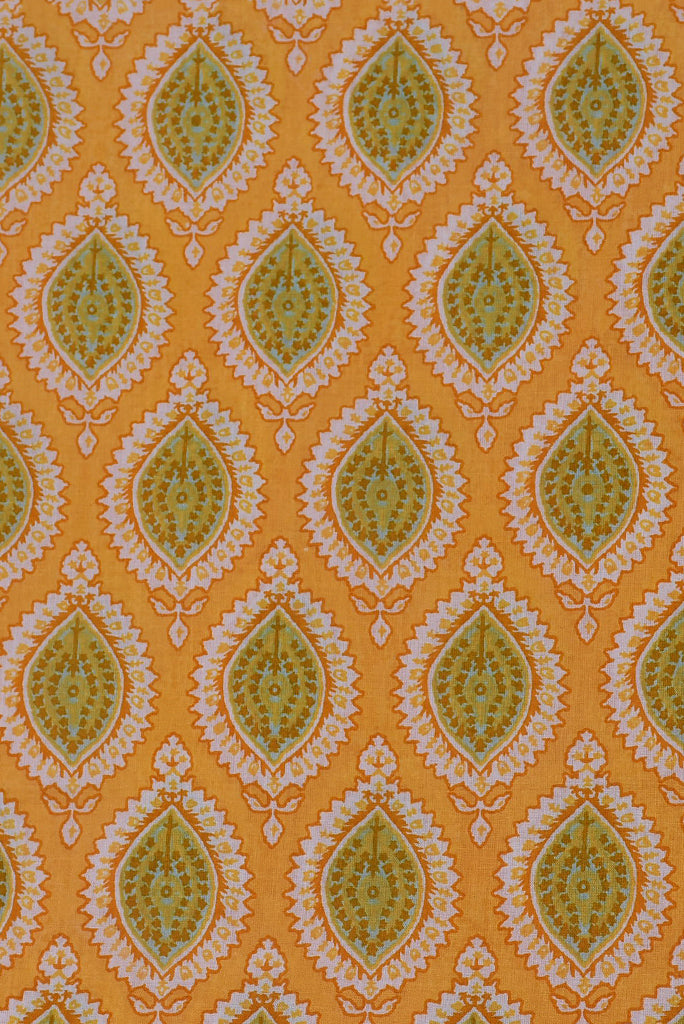 Orange Leaf Print Cotton Fabric