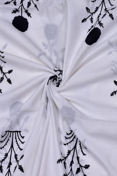 White Tree Print Cotton Fabric
