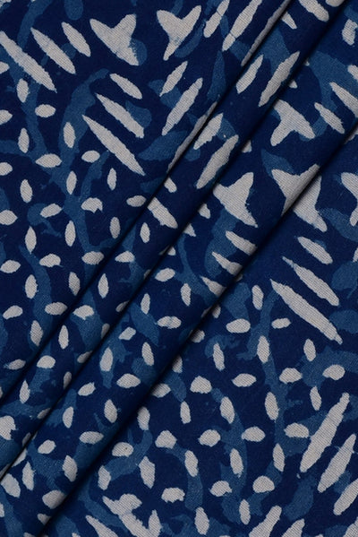 (Cut Piece 0.70 Mtr) Dark Blue Leaf Print Cotton Fabric
