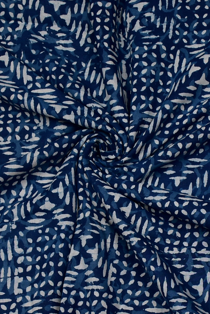 Dark Blue Leaf Print Cotton Fabric