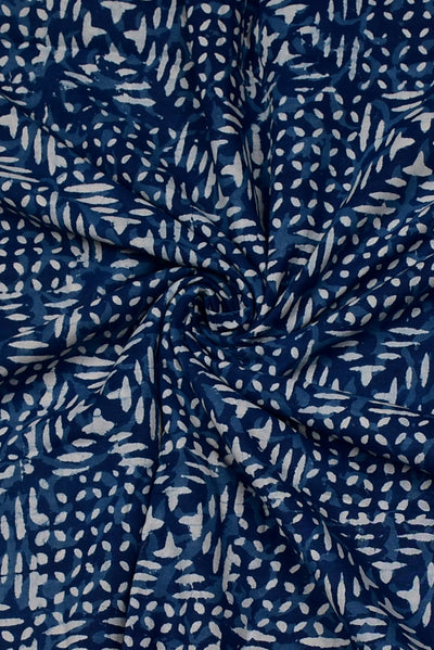 (Cut Piece 0.70 Mtr) Dark Blue Leaf Print Cotton Fabric