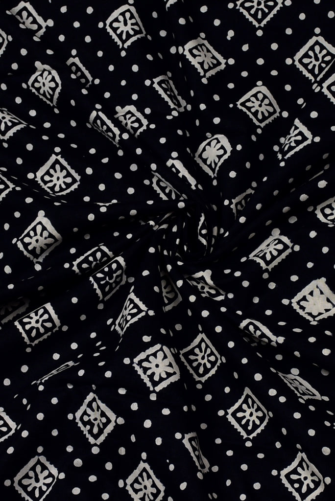 Black Flower Print Rayon Fabric