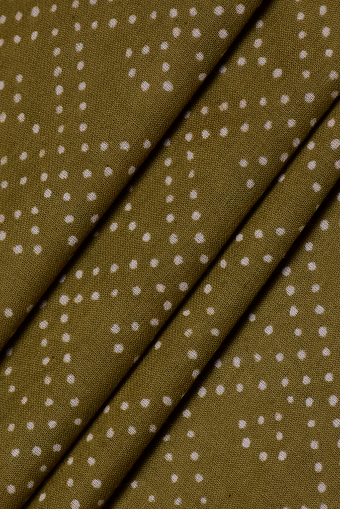 Dark Green Dot Print Cotton Fabric