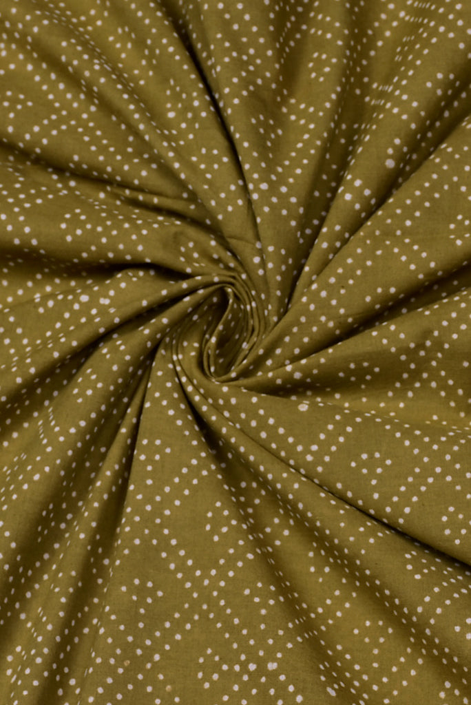 (Cut Piece 0.50 Mtr) Dark Green Dot Print Cotton Fabric