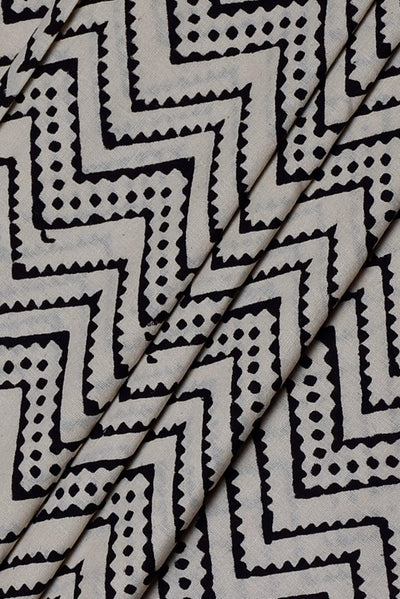 (Cut Piece 0.65 Mtr) Black Strips Print Cotton Fabric