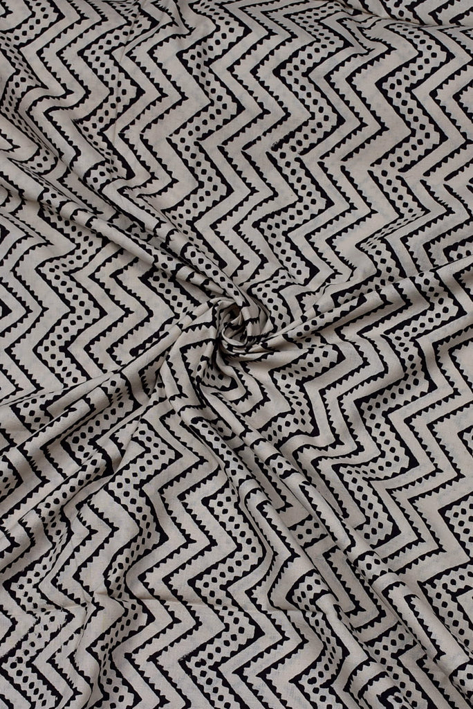 (Cut Piece 0.65 Mtr) Black Strips Print Cotton Fabric