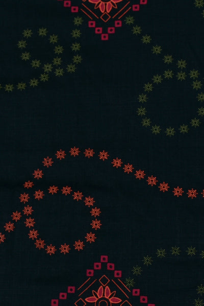 Dark Green Flower Print Rayon Fabric