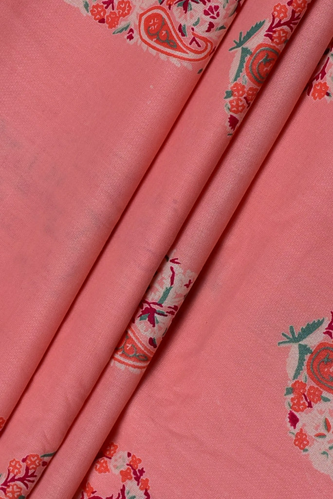 Light Pink Leaf Print Cotton Fabric