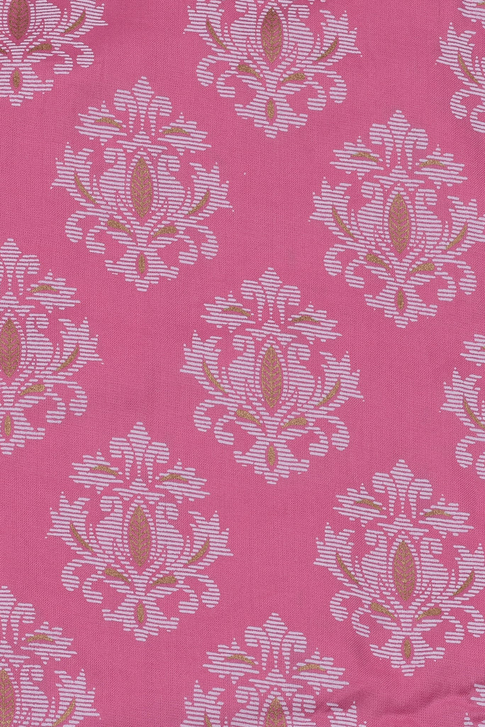 (Cut Piece 0.50 Mtr) Pink Flower Print Rayon Fabric