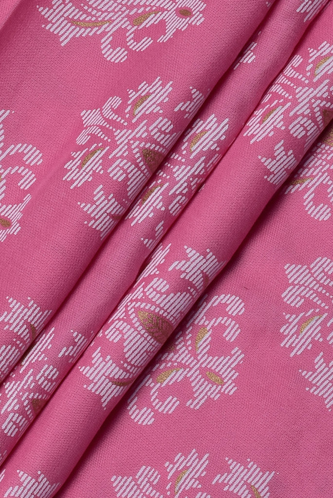 (Cut Piece 0.50 Mtr) Pink Flower Print Rayon Fabric