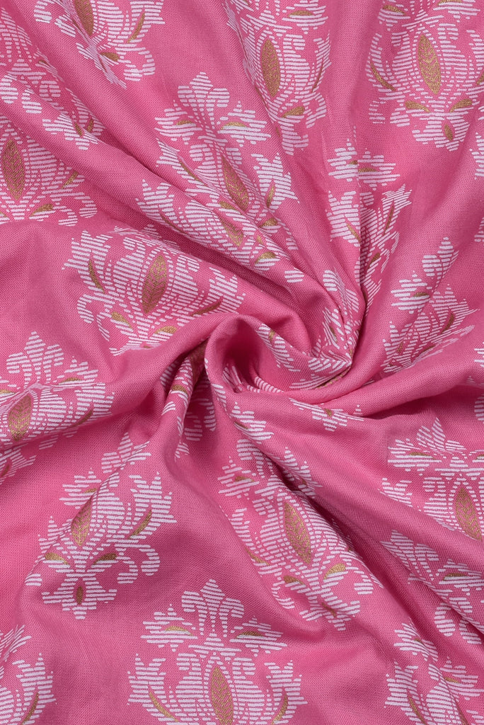 Pink Flower Print Rayon Fabric
