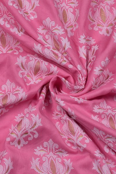 (Cut Piece 0.50 Mtr) Pink Flower Print Rayon Fabric