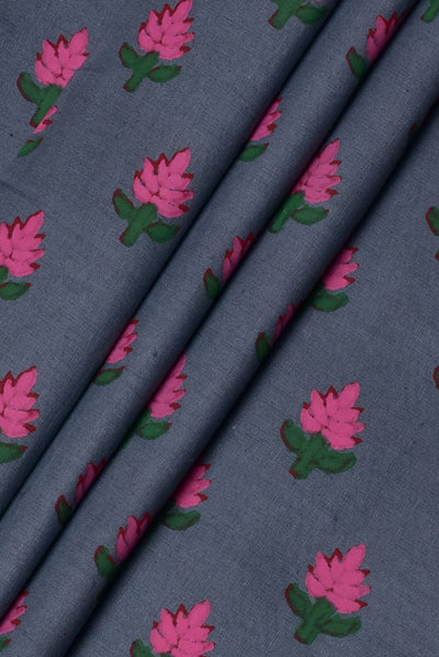 Gray Flower Printed Cotton Fabric