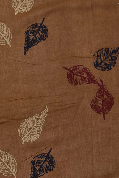 Brown Leaf Printed Cotton Fabric
