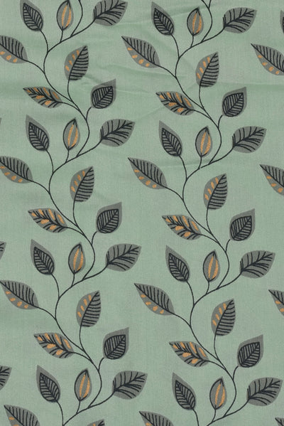 (Cut Piece 0.80 Mtr) Green Leaf Print Rayon Fabric