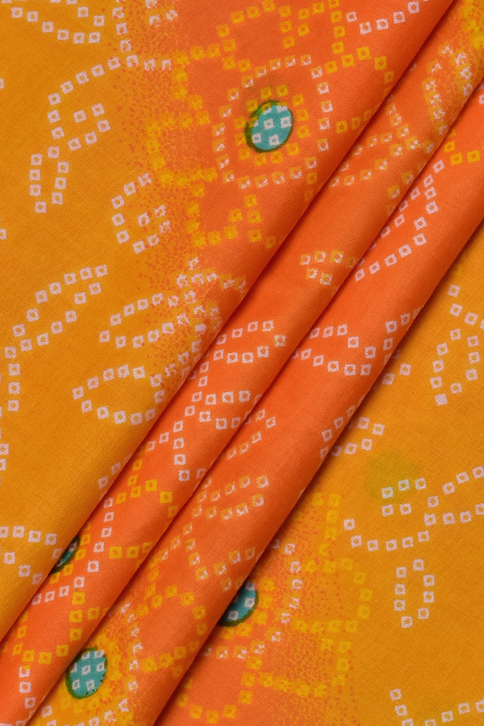 Yellow & Orange Bandhej Printed Cotton Fabric