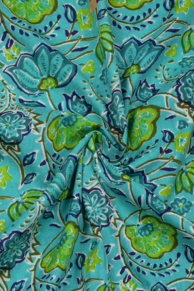 Green Flower Printed Cotton Fabric