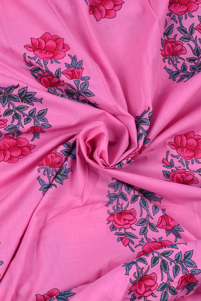 Pink Flower Printed Cotton Fabric