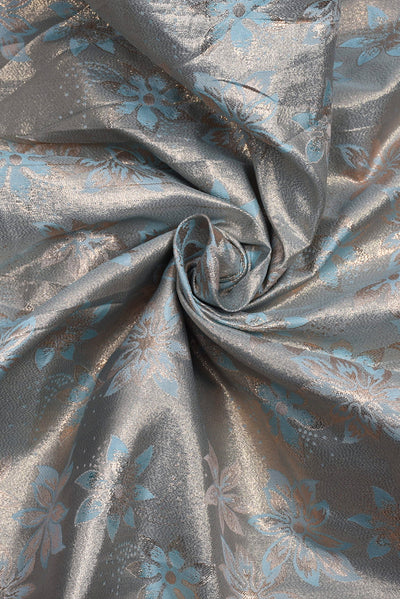 Blue Flower Print Jacquard Silk Fabric