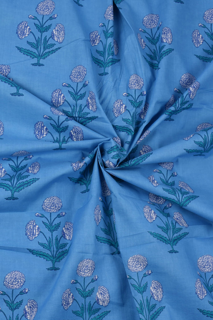 Blue Flower Printed Cotton Fabric