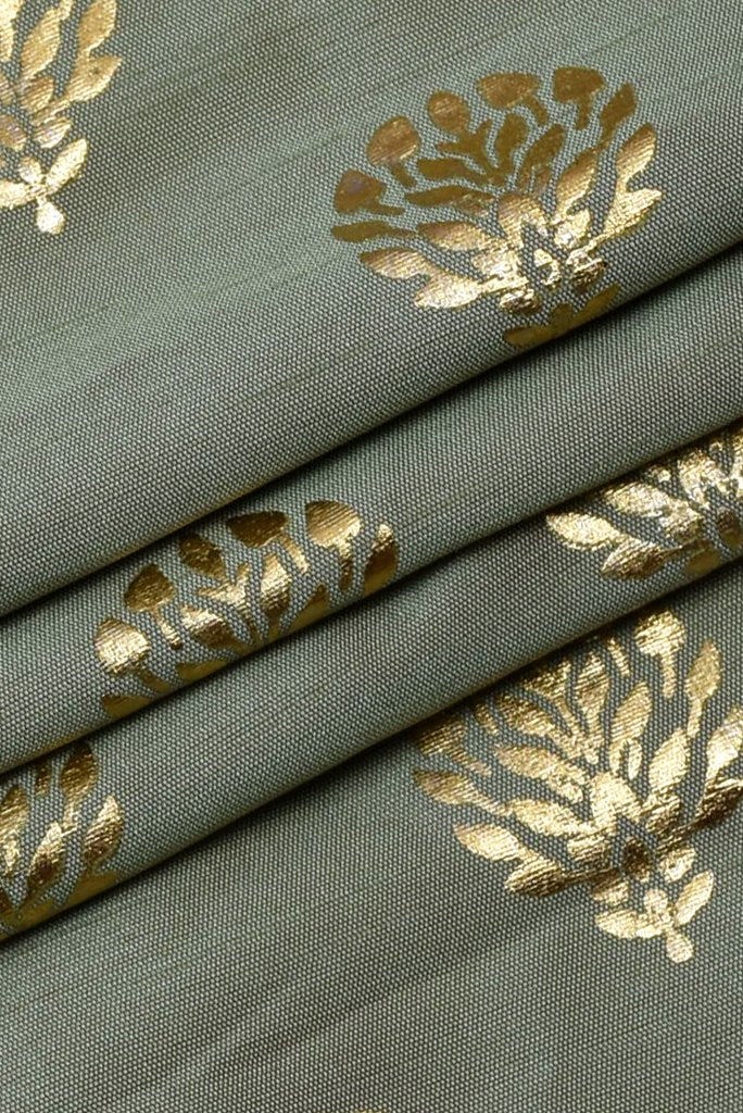 (Cut Piece 0.80 Mtr) Light Green Flower Print Jacquard Silk Fabric